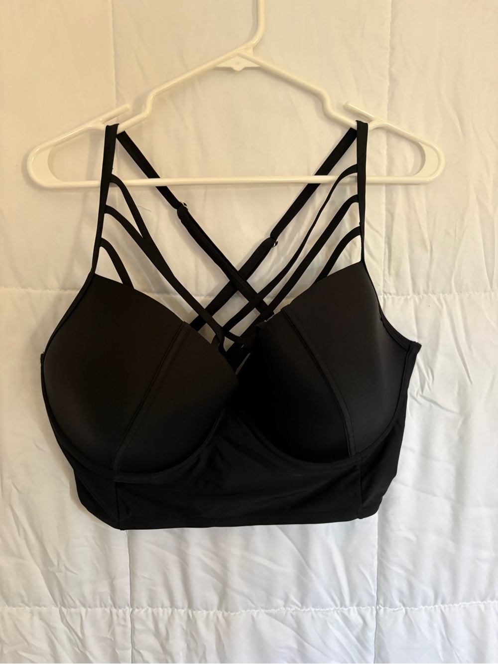 Strappy Longline Padded Swim Top - Black